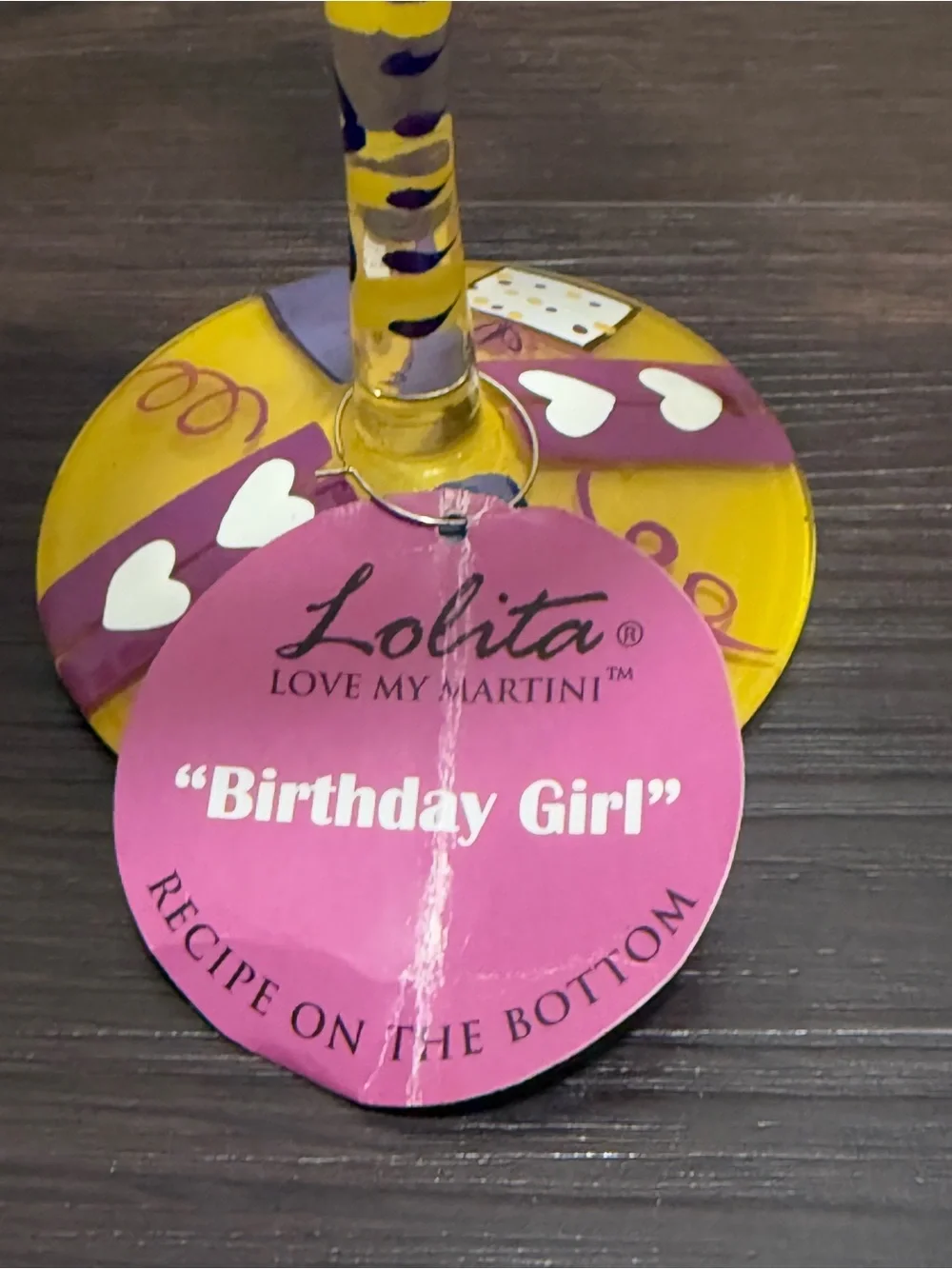 Lolita Hand-Painted Birthday Martini Glass in Pink, Yellow & Purple